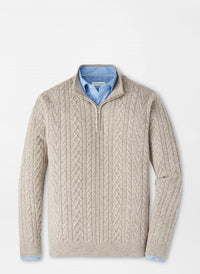 PETER MILLAR Crescent Ridge Cable 1/4 Zip Sweater in light elm - men's sweater - alternate view