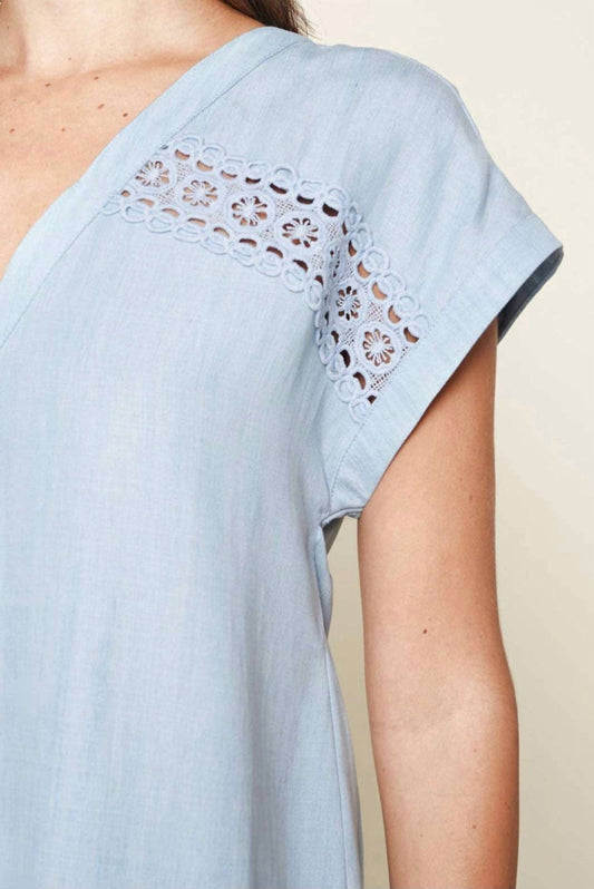 Sugarlips - Chambray Crochet Trim Top