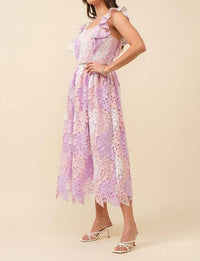 Just Me - Ruffle Sleeve Bottom Edge Midi Dress