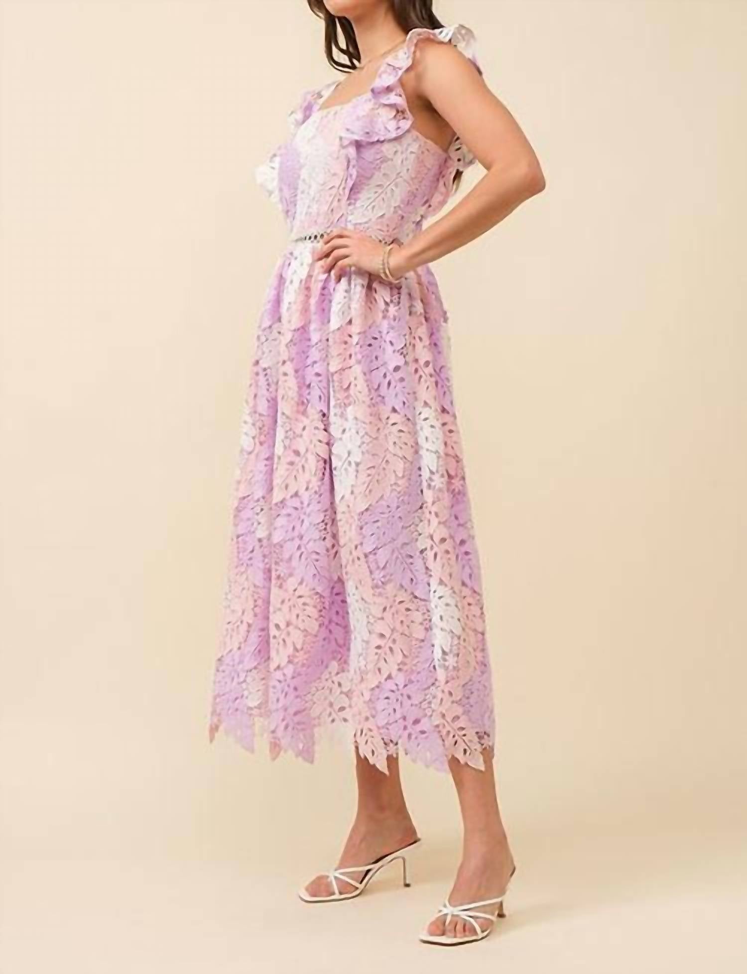 Just Me - Ruffle Sleeve Bottom Edge Midi Dress