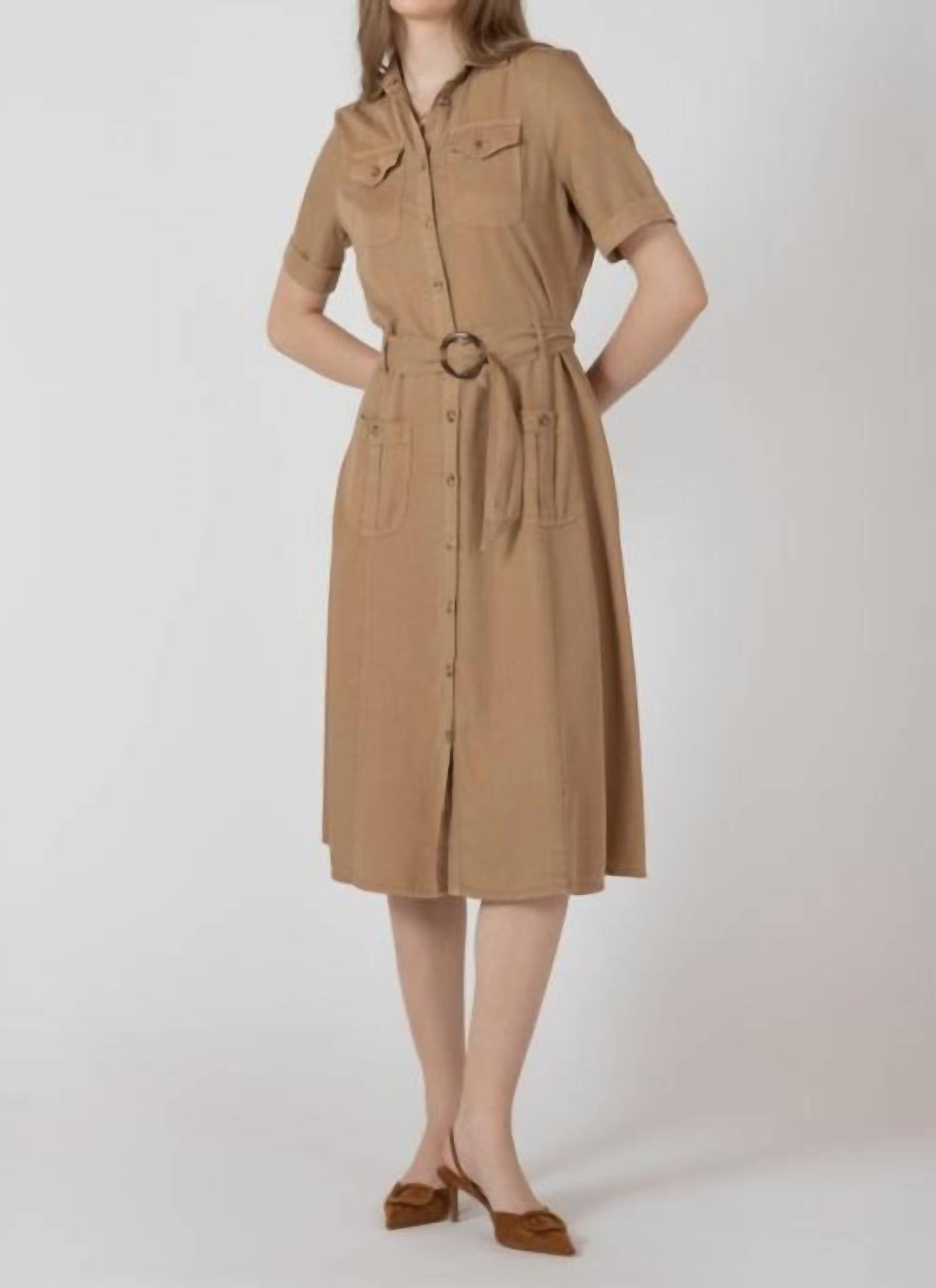 Dex Clothing Belted Utility Midi Dress in cafe au lait - women's dress - alternate view