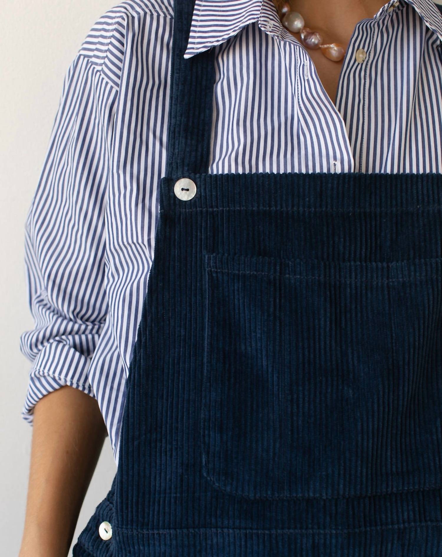 DONNI. Women's Cord Overall in navy - women's jeans - alternate view
