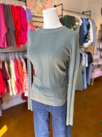 KLd. Signature Women's Ribbed Sweater Tee in blue - women's long sleeve top - detail view