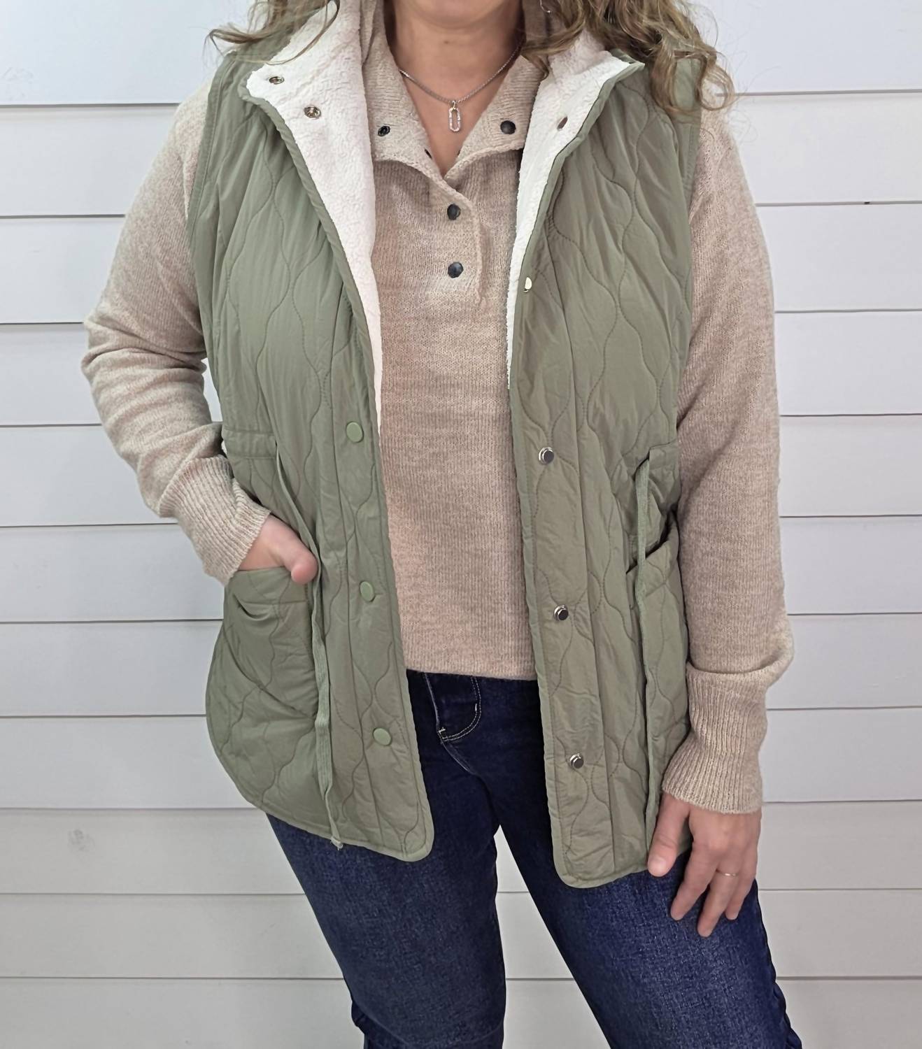 Staccato - Faux Fur Lined Snap Button Tie Vest