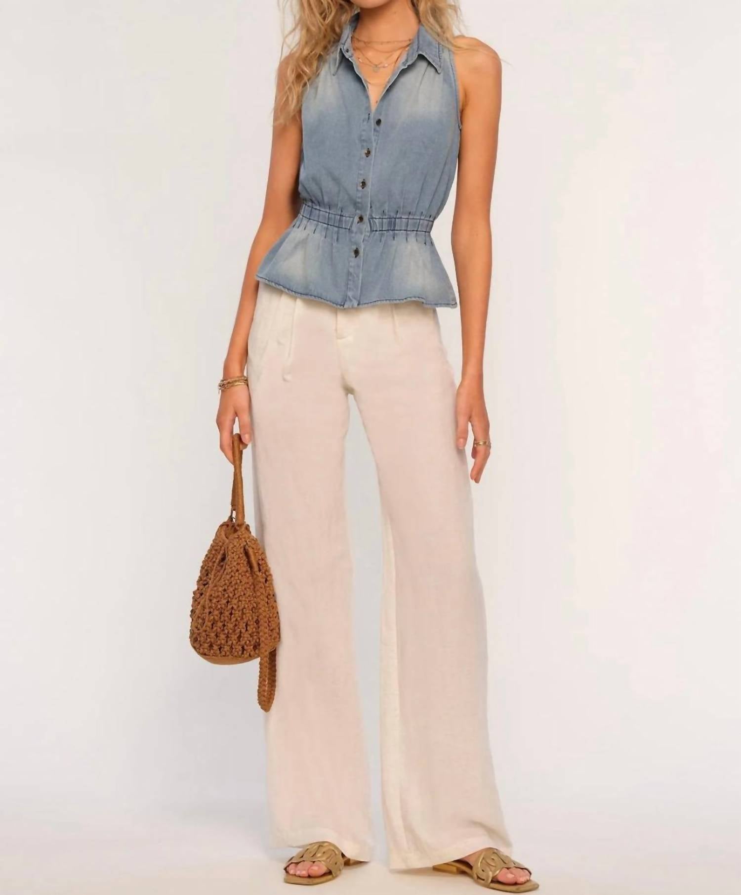 heartloom Zia Denim Sleeveless Blouse in sea - women's blouse