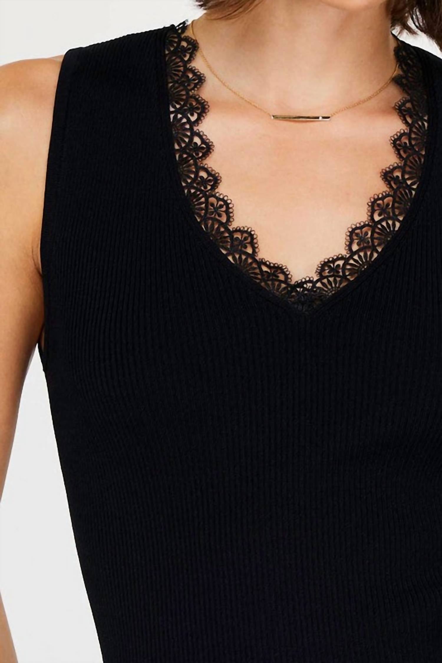 current air Lace Neck Sleeveless Sweater Tank Top in black - women's tank top - alternate view