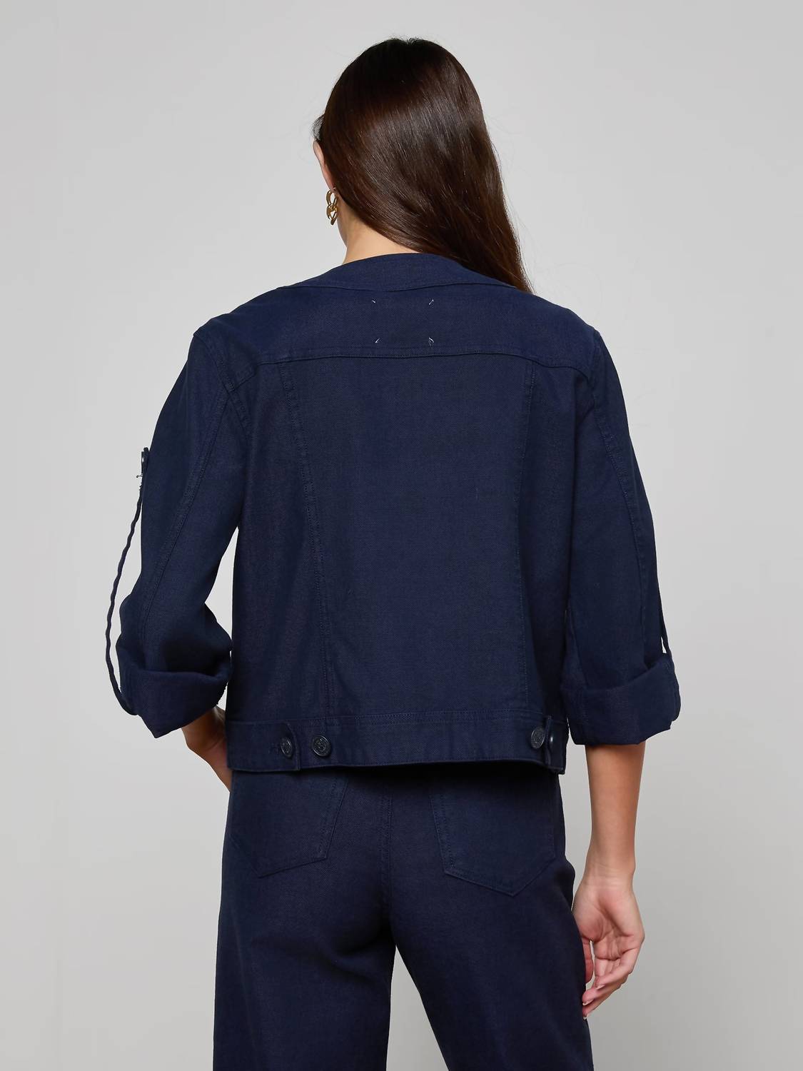 L'Agence Anouk Collarless Jacket in saturated blue - women's jacket - detail view