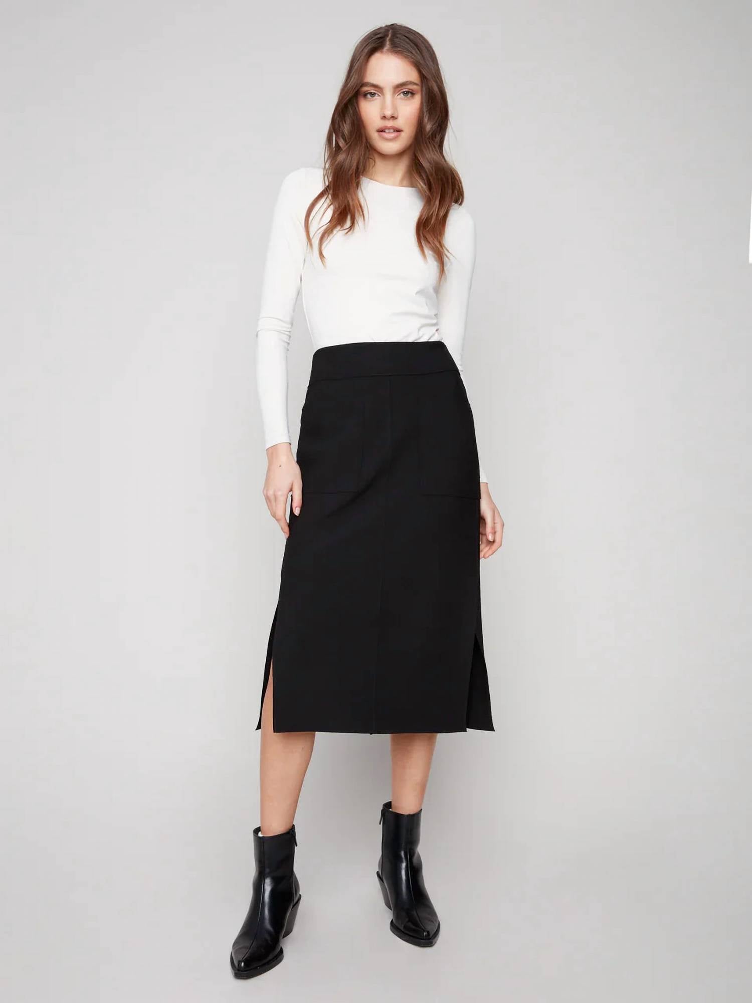 Charlie B - Gutsy Patch Pockets Crepe Midi Skirt