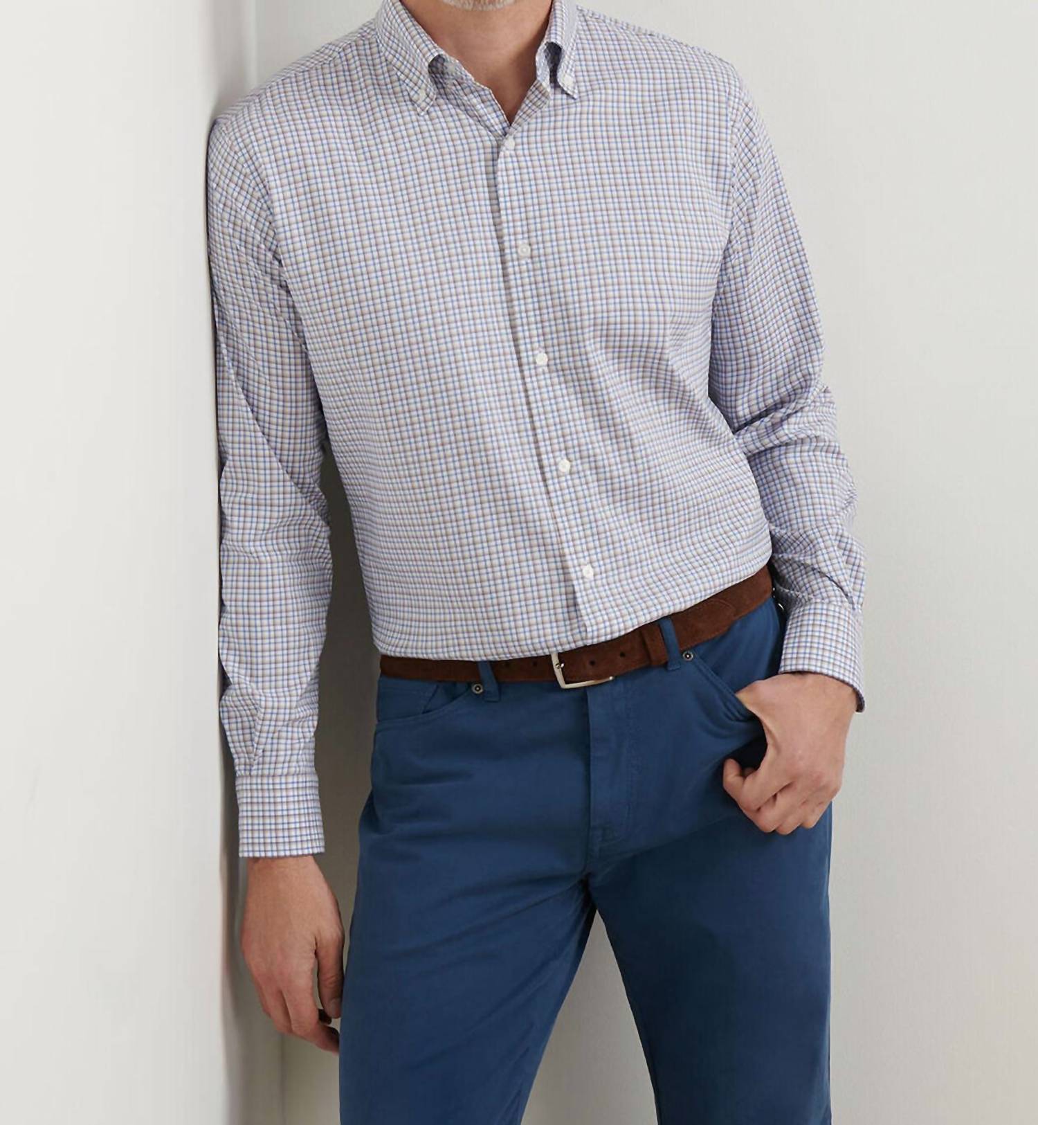 PETER MILLAR Julian Crown Lite Cotton Stretch Shirt in evening tide - men's shirt