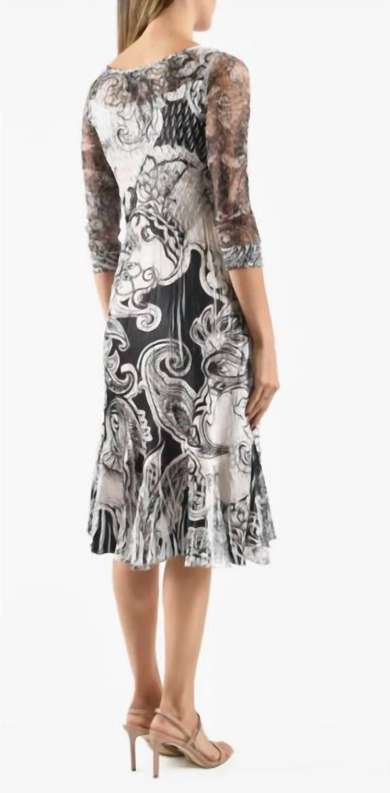 Komarov - Illusion Lace Neck 3/4 Sleeve Dress
