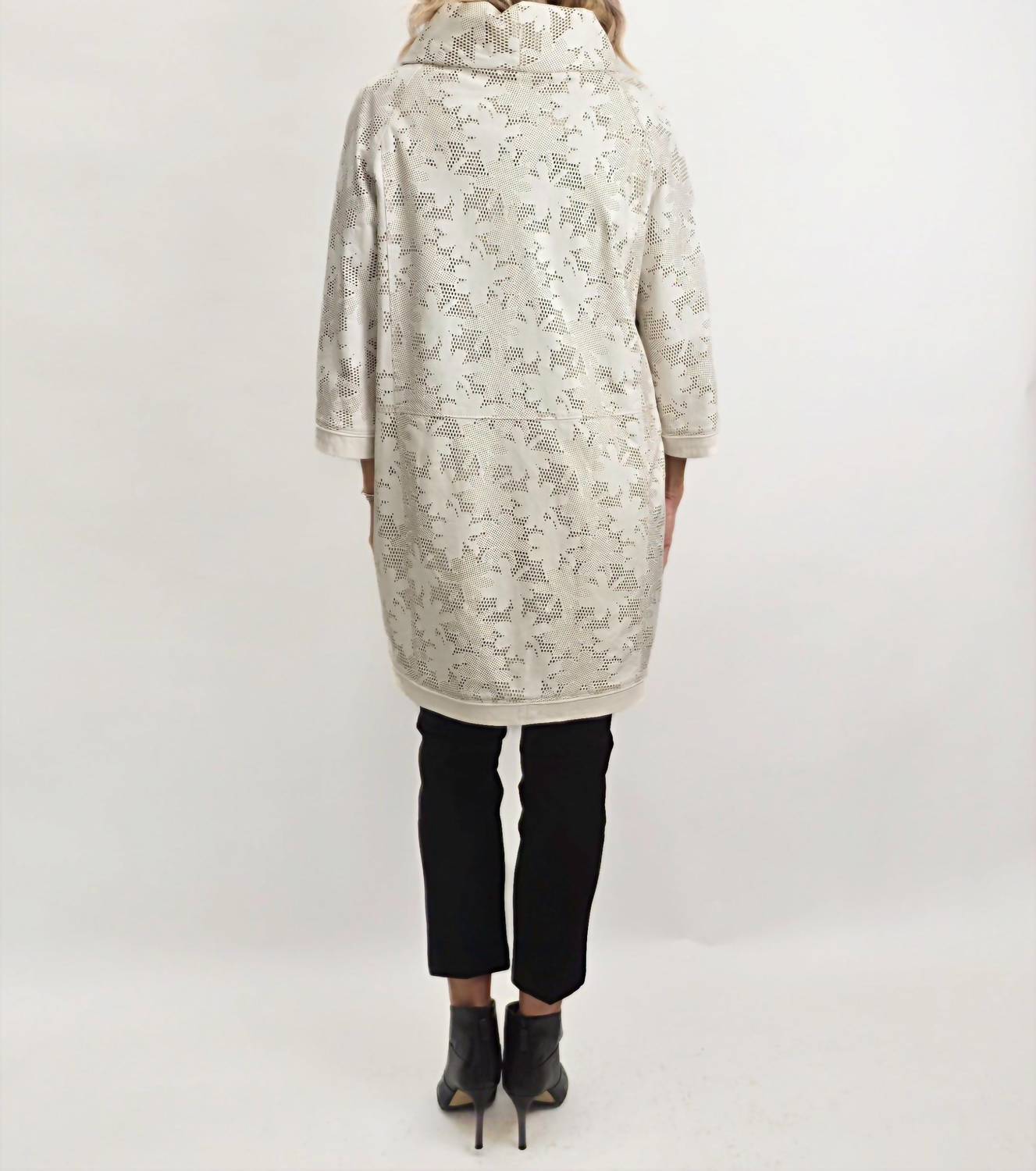 Blu Ice - Perforated Leather Puffed Collar Jacket