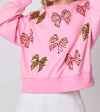 Peach Love - Sequin Bow Sweatshirt