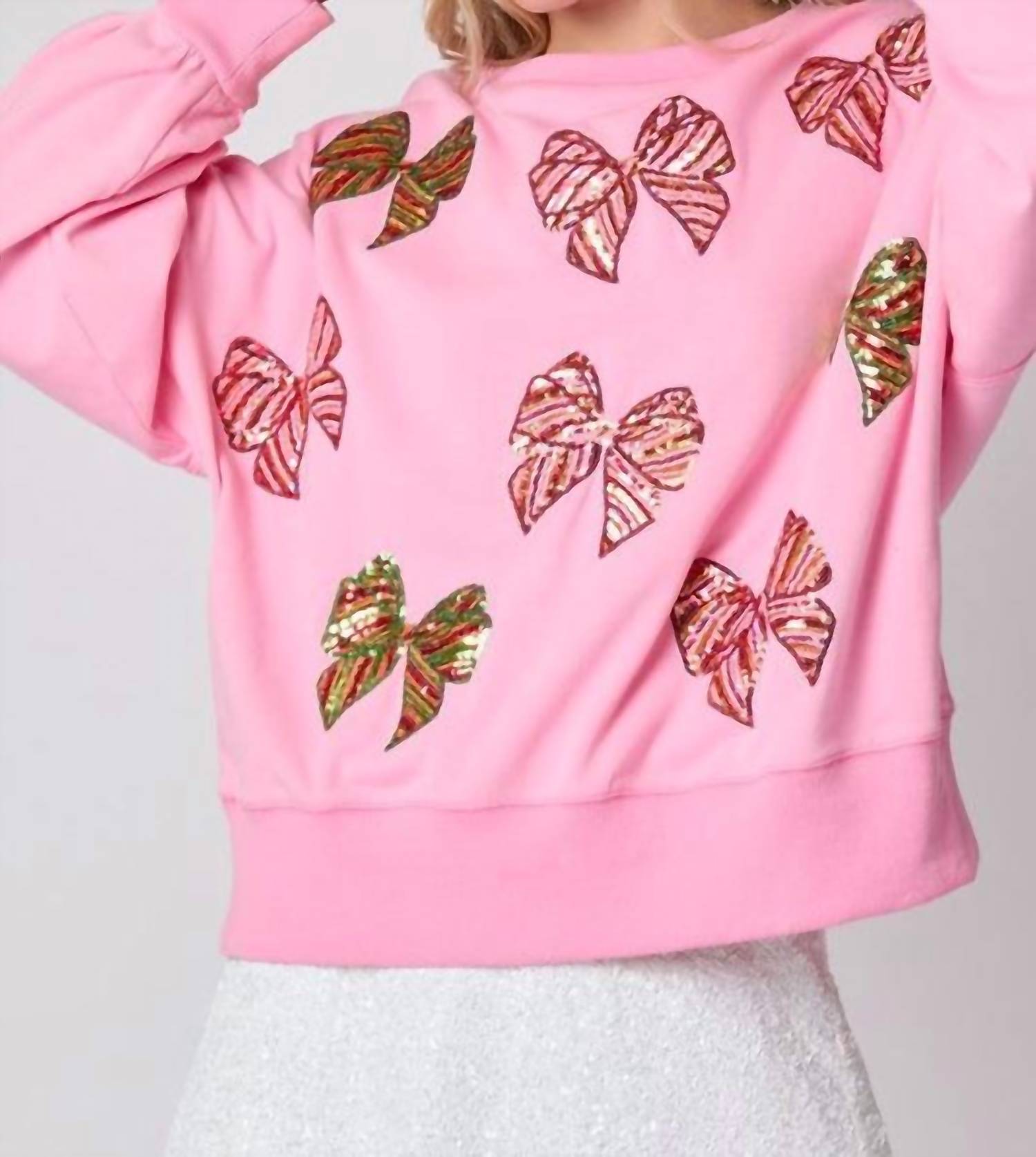 Peach Love - Sequin Bow Sweatshirt