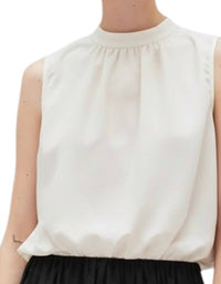 GRADE & GATHER Bubble Crop Top in off white - women's shirt - detail view