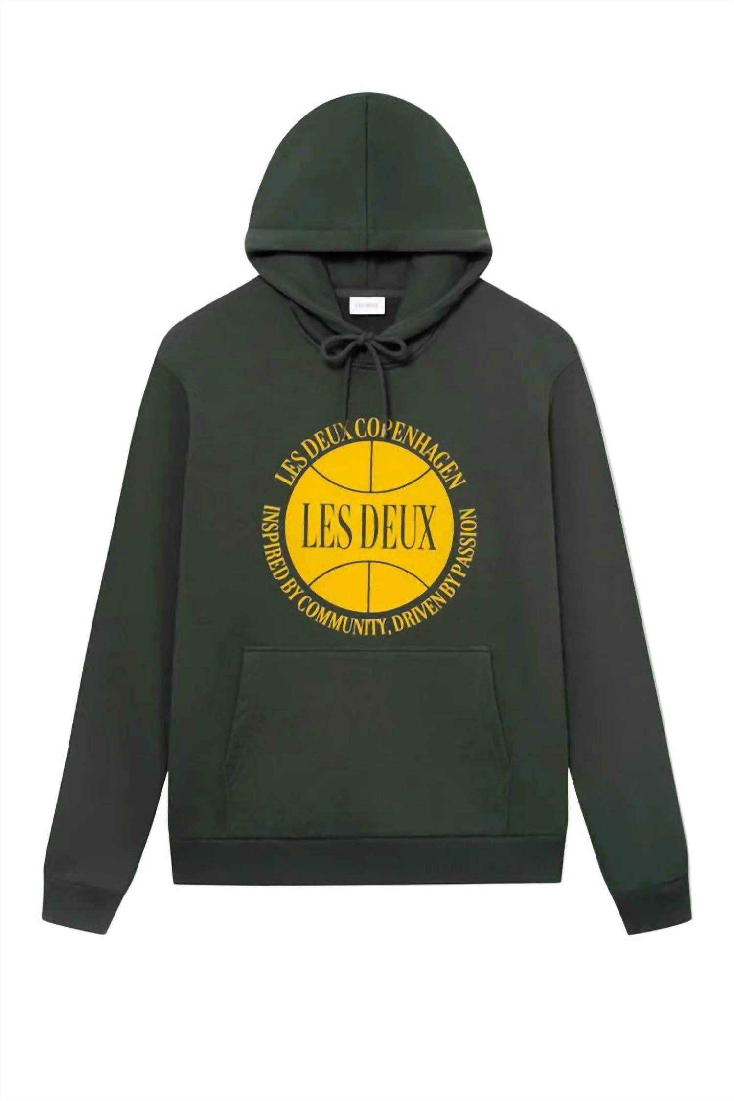 Les Deux Men's Ben Basketball Long Sleeve Hoodie in green - men's shirt