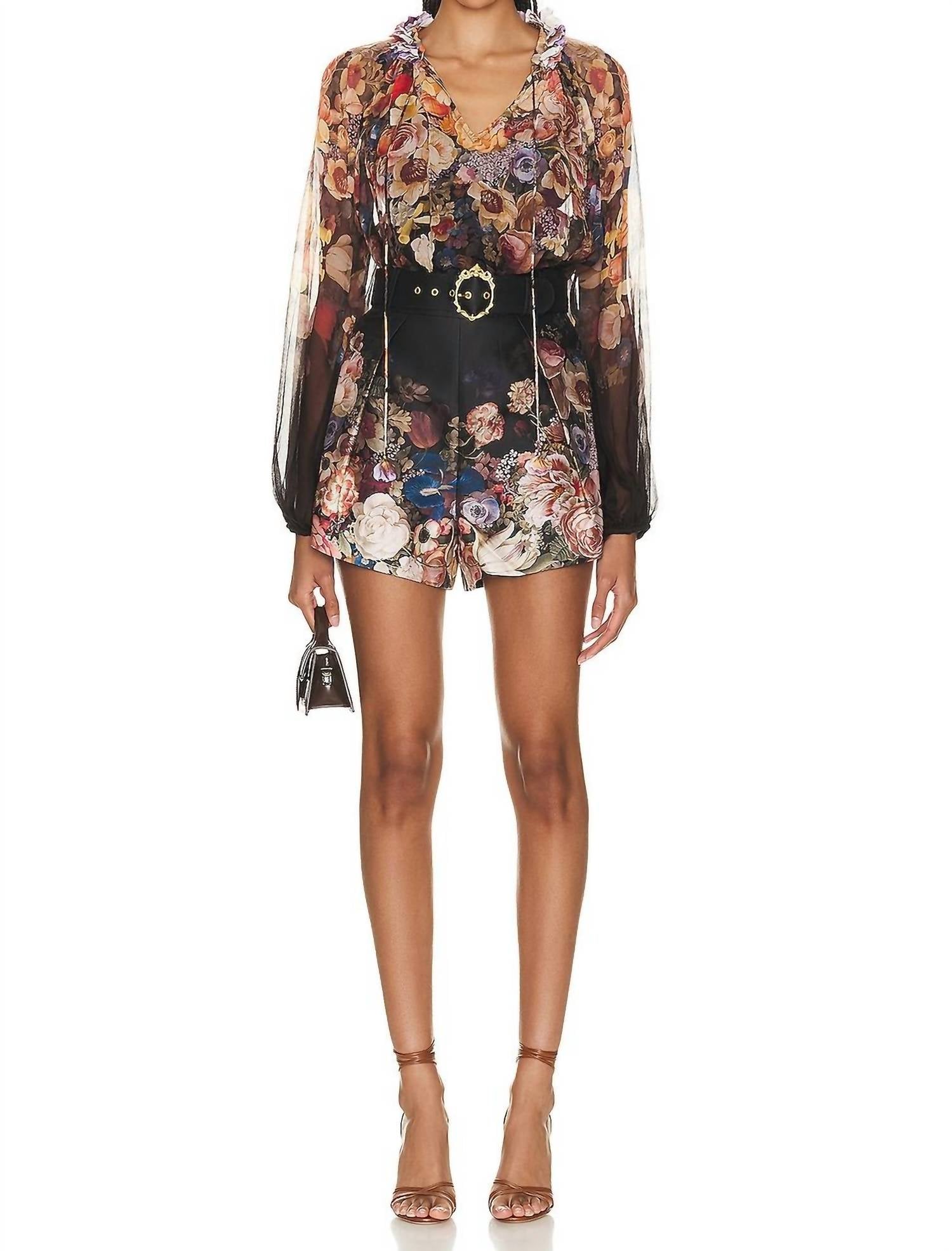 Zimmermann Pre-loved Mini Shorts in morisot black print - women's shorts - view 4