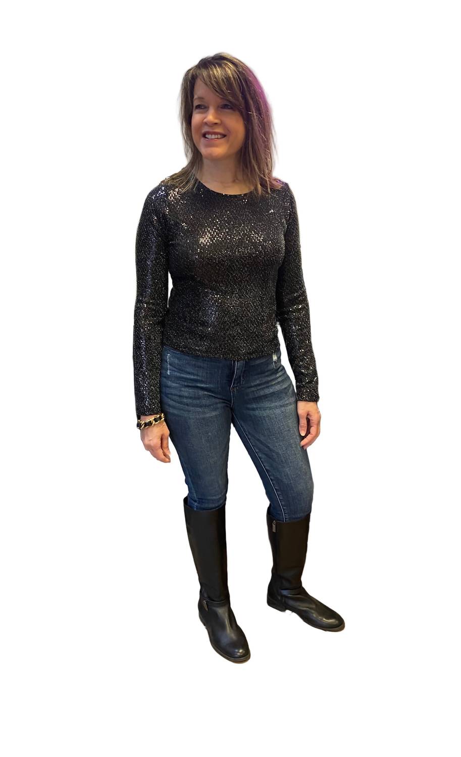 Reneec. - Sequins Long Sleeve Crop Top