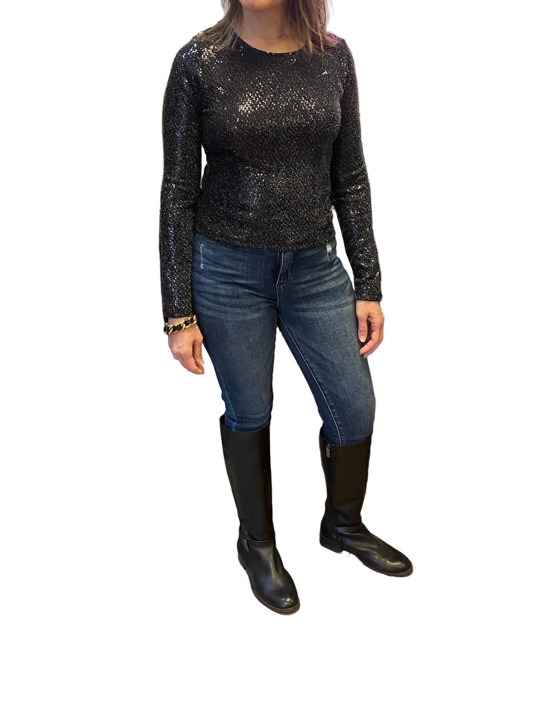 Reneec. - Sequins Long Sleeve Crop Top