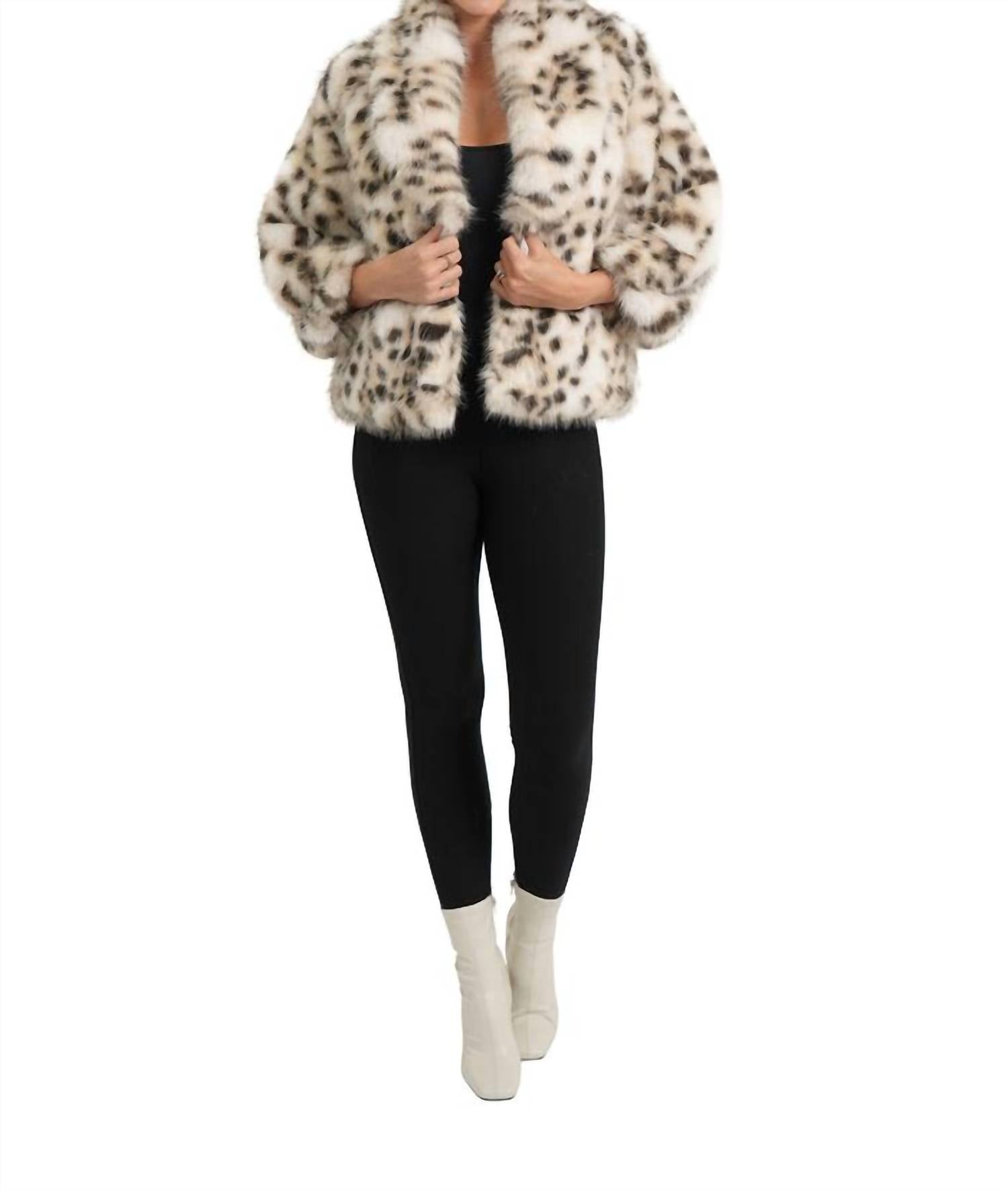 LOVE TOKEN Button Front Full Collar Jacket in snow leopard - women's jacket