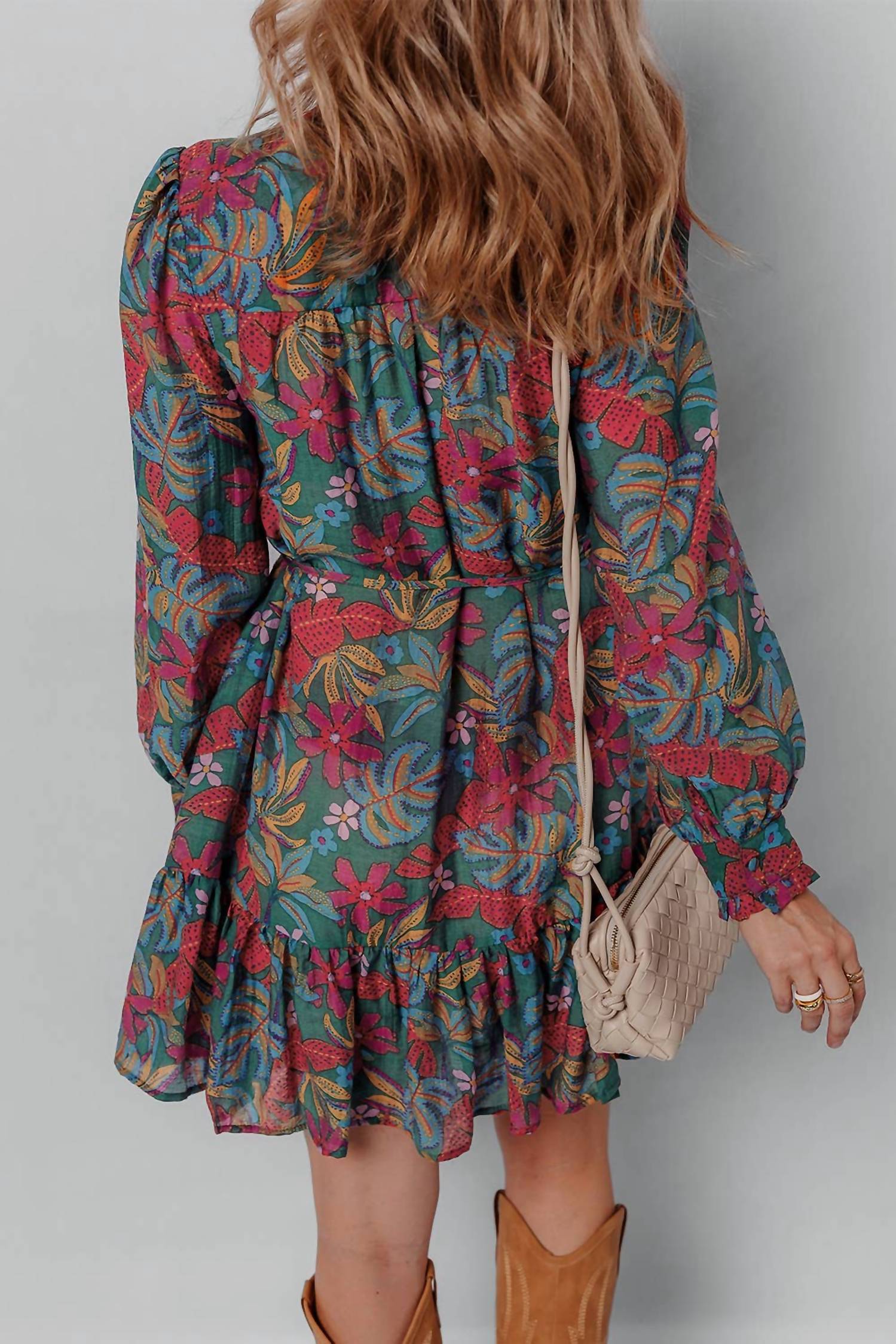 Little Daisy Closet Botanic Bloom Shirt Dress in green multi - women's dress - detail view