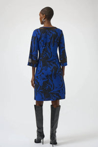 Joseph Ribkoff - Floral Print V-neck 3/4 Sleeve A-line Dress