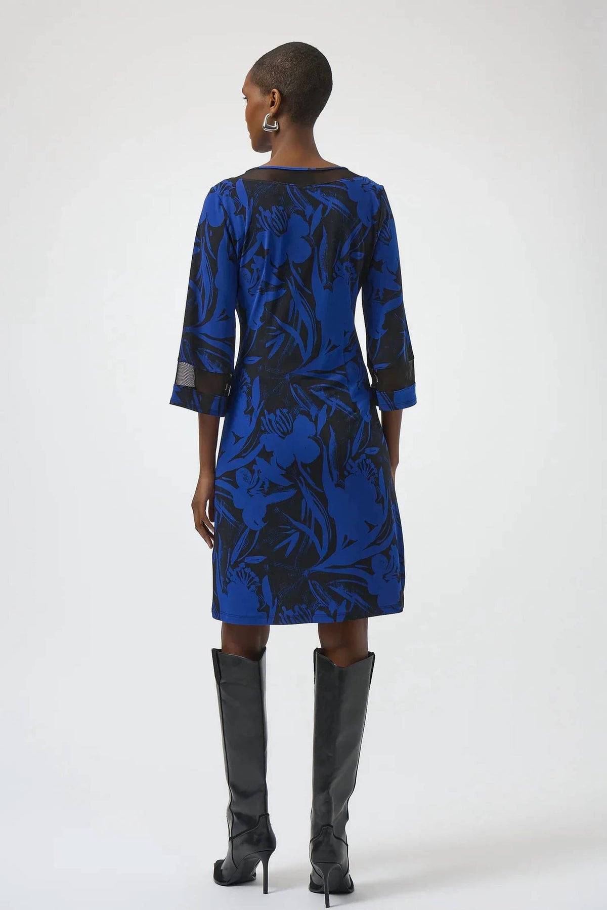 Joseph Ribkoff - Floral Print V-neck 3/4 Sleeve A-line Dress