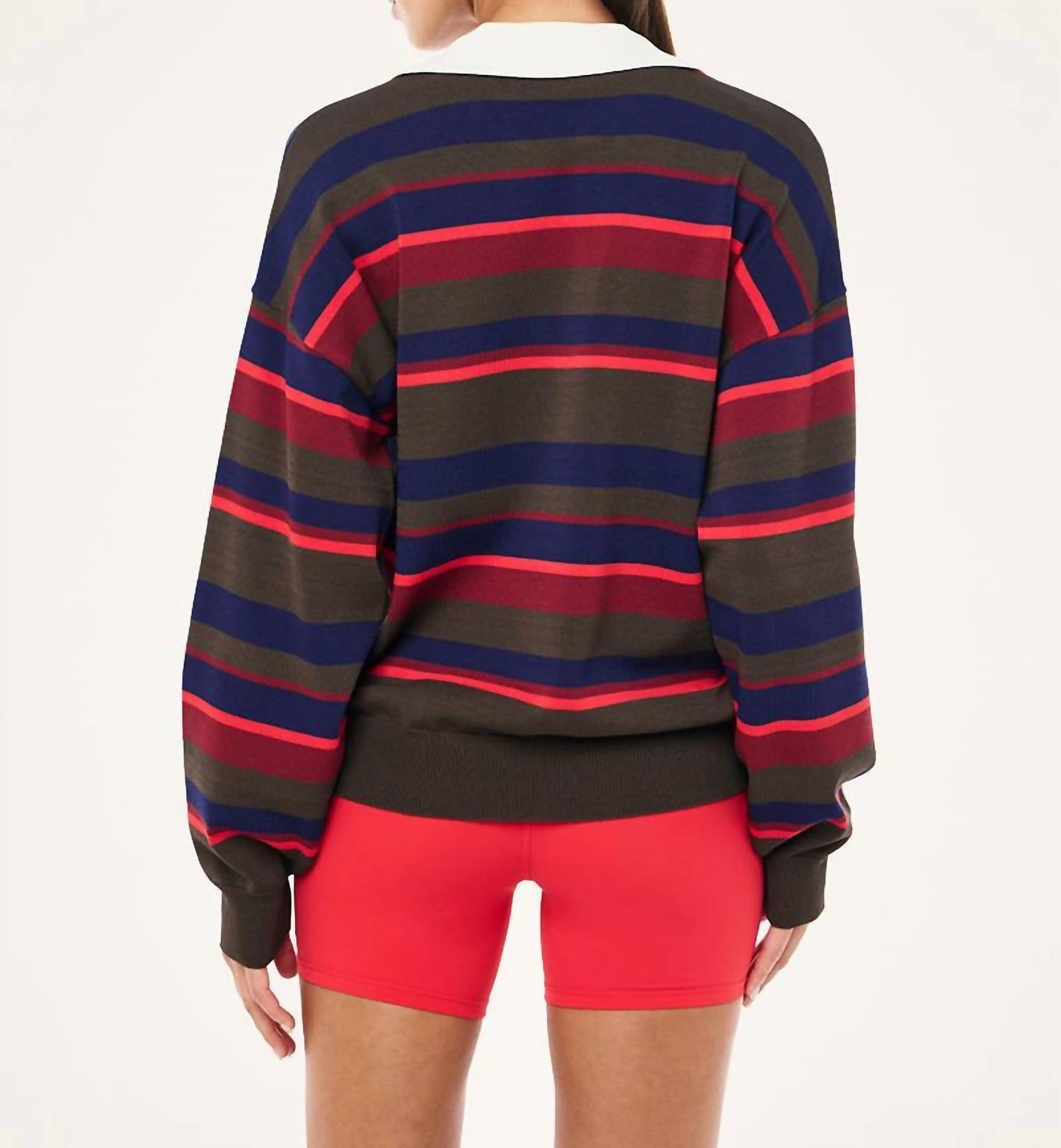 P.E. NATION Retreat Collar Knit Top in multi color stripe - women's long sleeve top - view 4