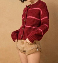 Dress Forum - Fluffy Striped Button Down Cardigan