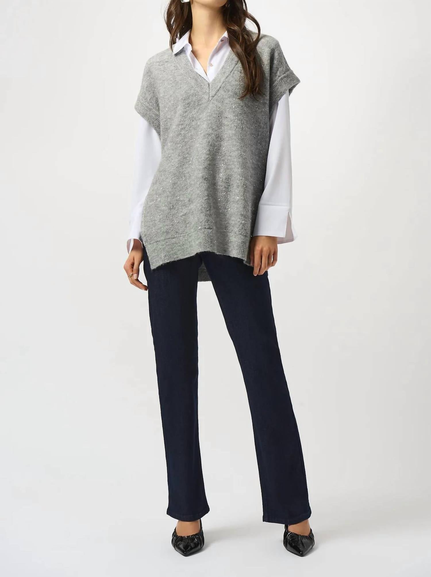 Joseph Ribkoff - V-neck Sequined Sleeveless Tunic Top