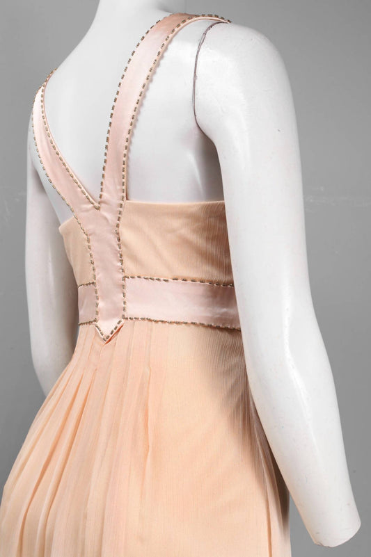 Sue Wong - Beaded V-cut Satin Inset Crepe Dress