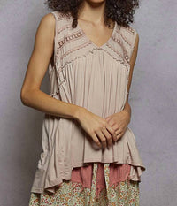 POL Loose Fit V-neck Babydoll Casual Knit Top in blush pink - women's blouse - view 4