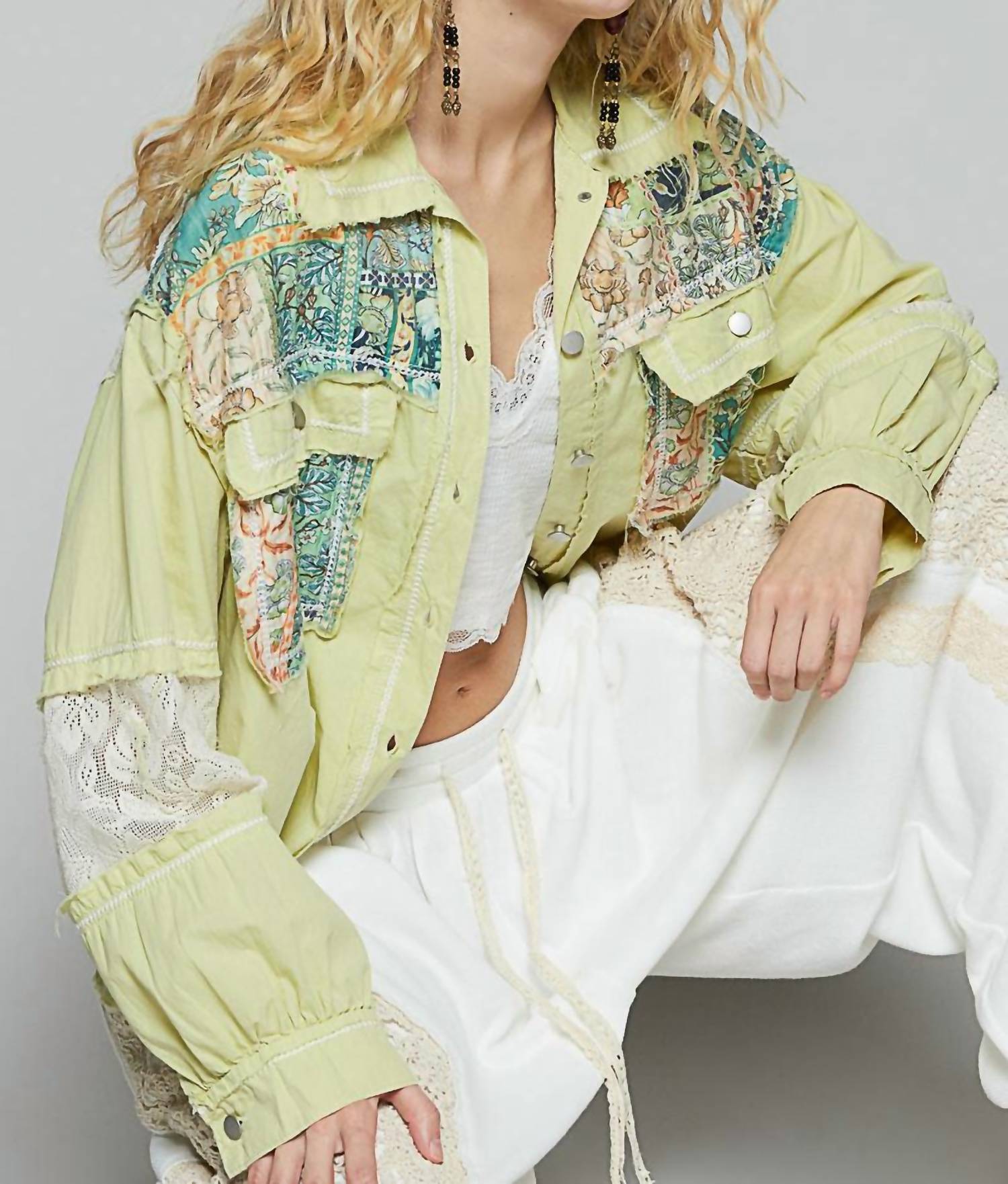 Pol - Printed Mixed Fabric Light Shacket