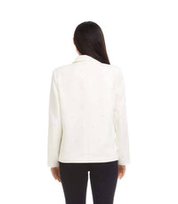 Karen Kane Pearl Embellished Blazer in off white - women's jacket - detail view