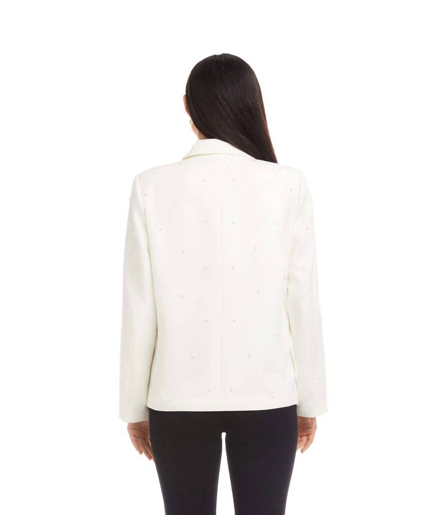 Karen Kane Pearl Embellished Blazer in off white - women's jacket - detail view