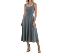 Nine Britton - Sleeveless Square Neck Ribbed Midi Dress