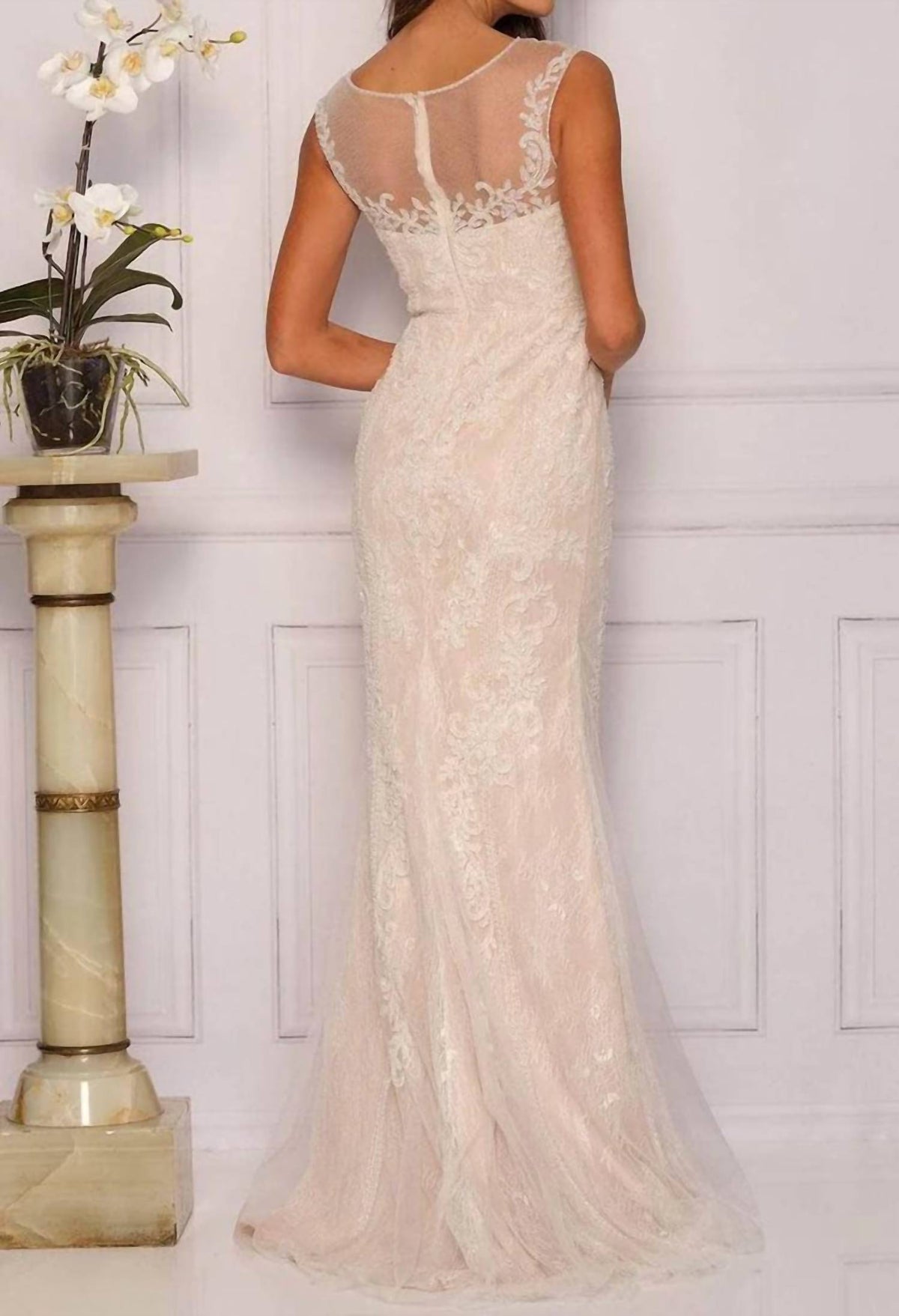 Dave & Johnny - Sheer Bateau Sweetheart Evening Gown