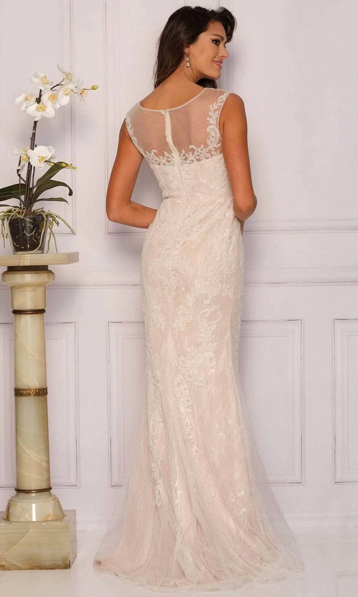 Dave & Johnny - Sheer Bateau Sweetheart Evening Gown