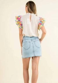 Thml - Embroidered Ruffle Sleeves Top