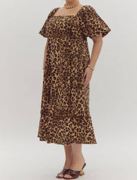 entro Cheetah Print Square Neck Midi Dress - Plus in camel - women's dress - alternate view