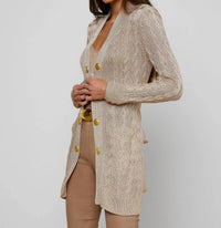 L'Agence Penelope Cabled Cardigan in almond gold - women's cardigan - detail view