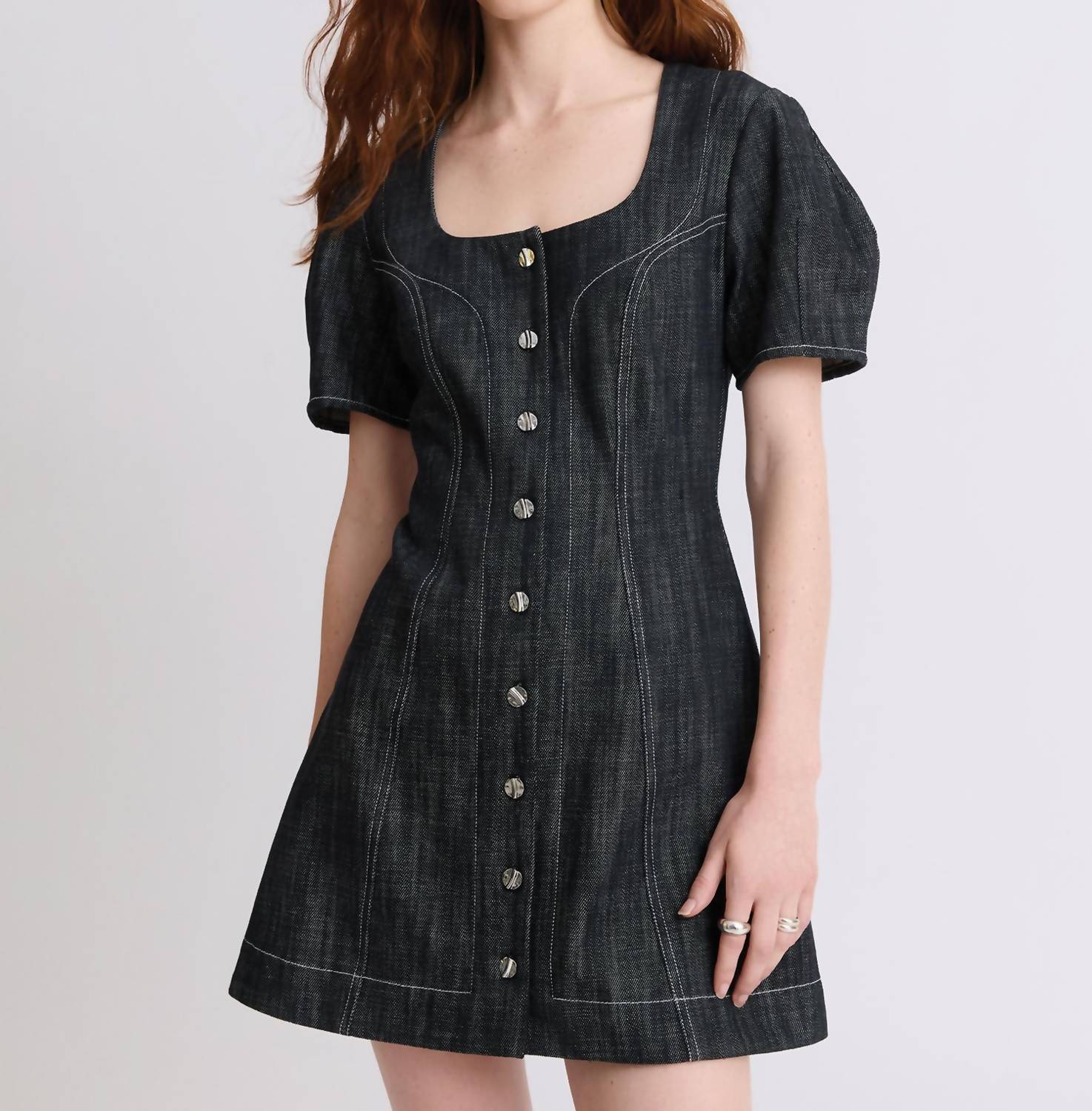 Matthew Bruch - Women's Apron Puff Sleeve Mini Dress