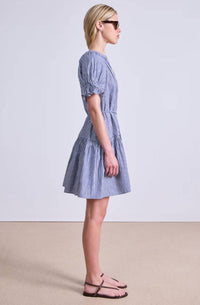 APIECE APART Marza Mini Dress in skinny stripes indigo cream 1 - women's dress - alternate view