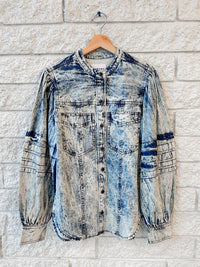 ISABEL MARANT Women's Mileda Long Sleeve Button Front Top in blue - men's shirt - detail view