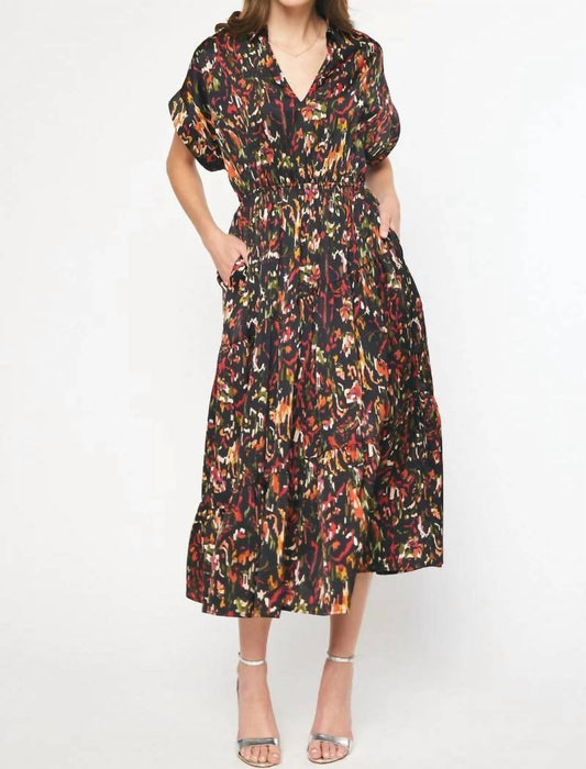 Entro - Satin Printed Midi Dress