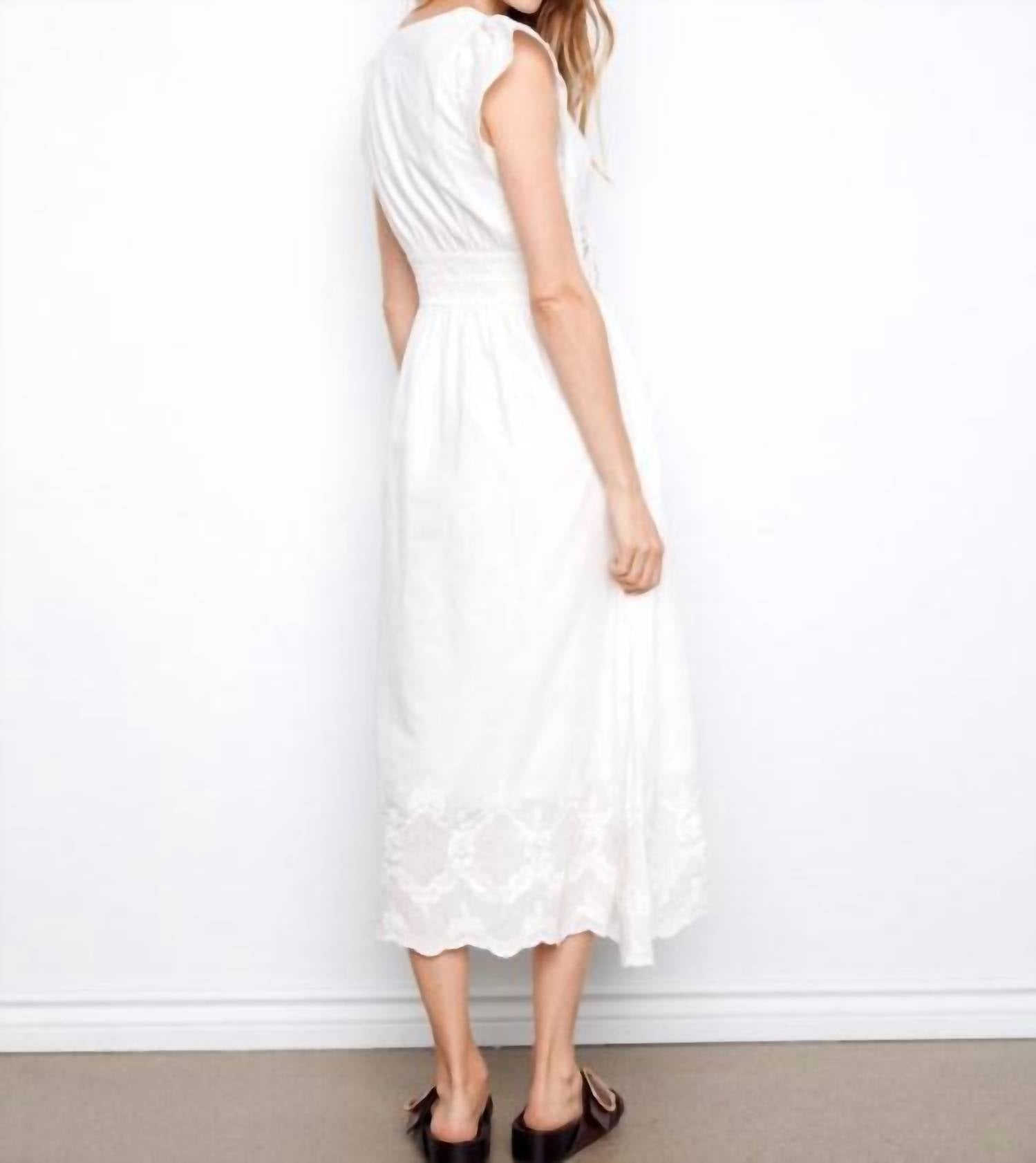 CHARLIE B V Neck Elastic Waist Dress in white - women's dress - detail view