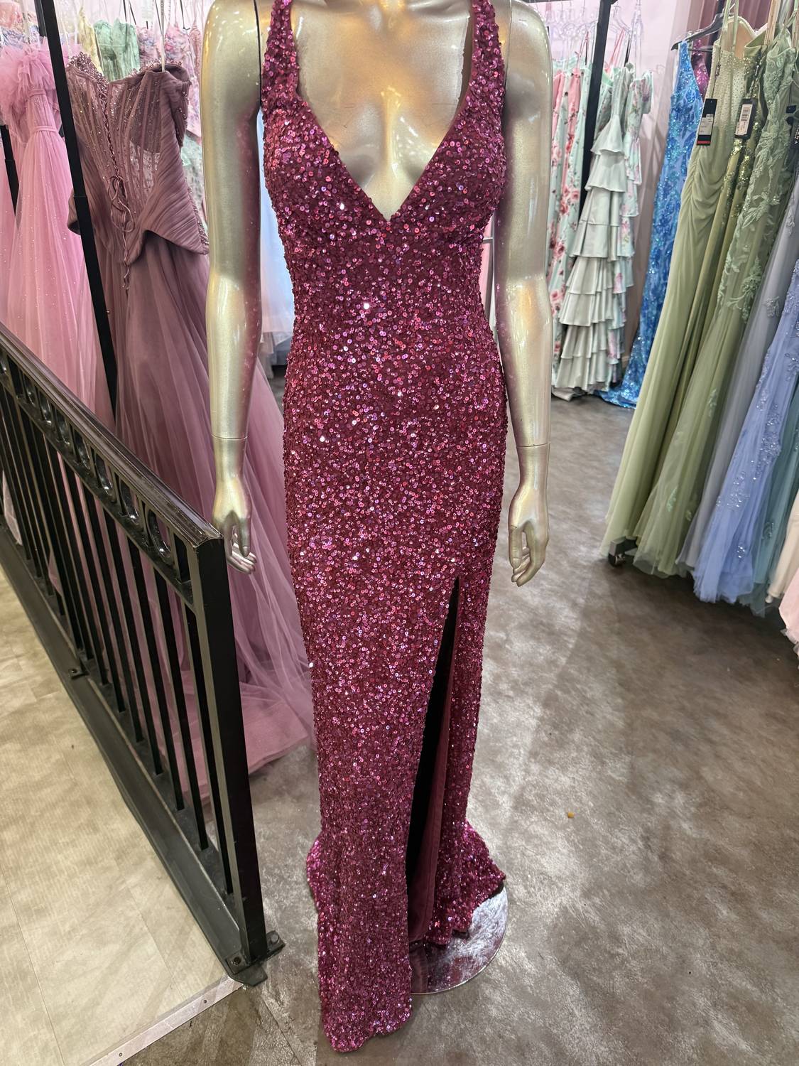 Scala - Women's Sequin lace up back gown