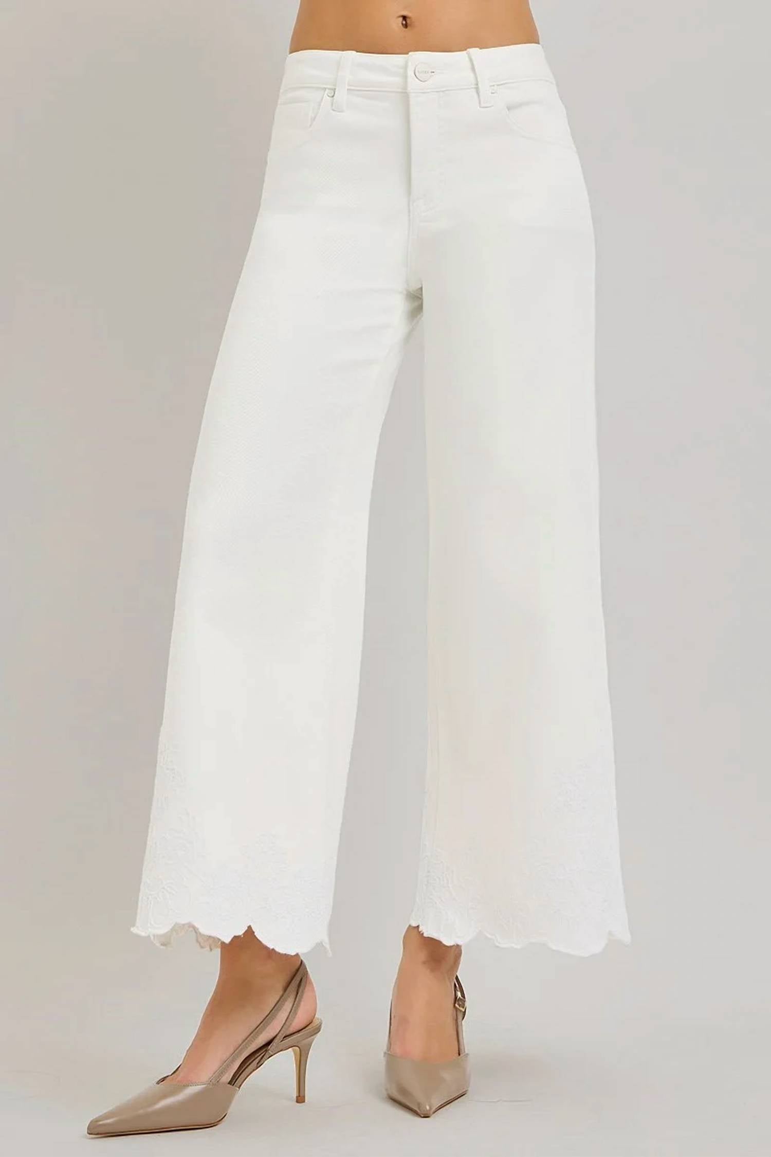 Risen - Francesca Embroidered High Rise Crop Jeans