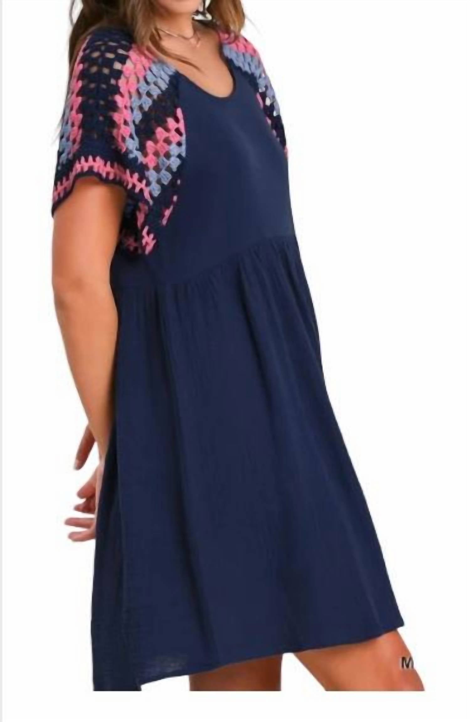 Umgee - Gauze Fabric Crochet Sleeve Dress