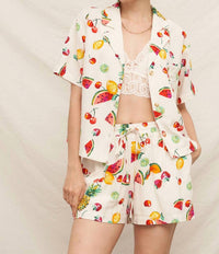 En Creme - Fruit Print Elastic Waistband Shorts