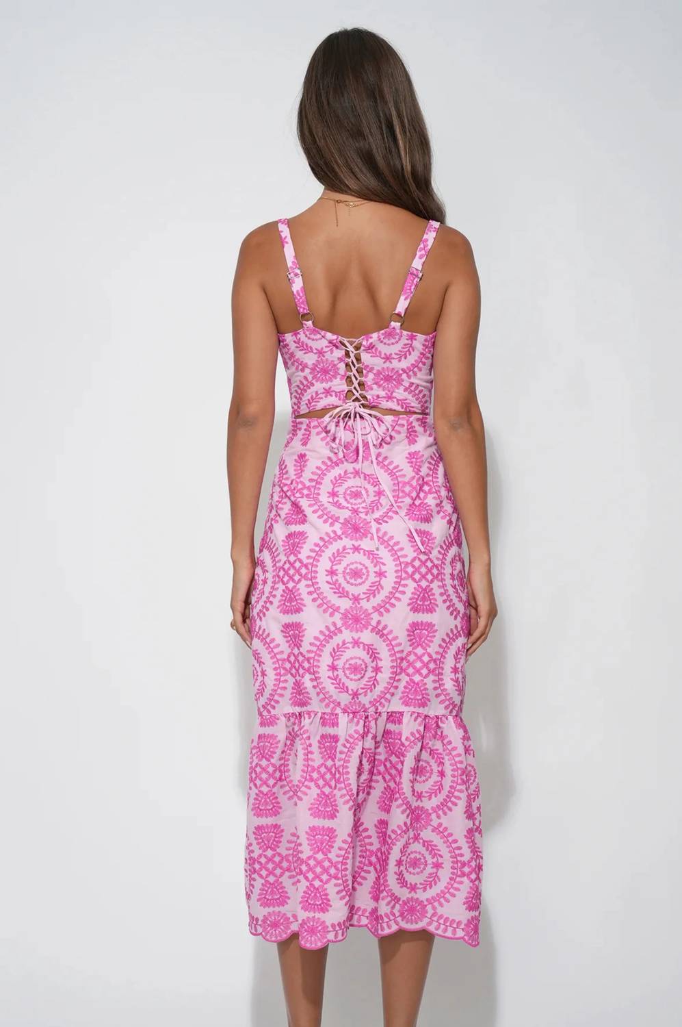Adelyn Rae - Raelynn Lace Up Tie Back Embroidery Dress